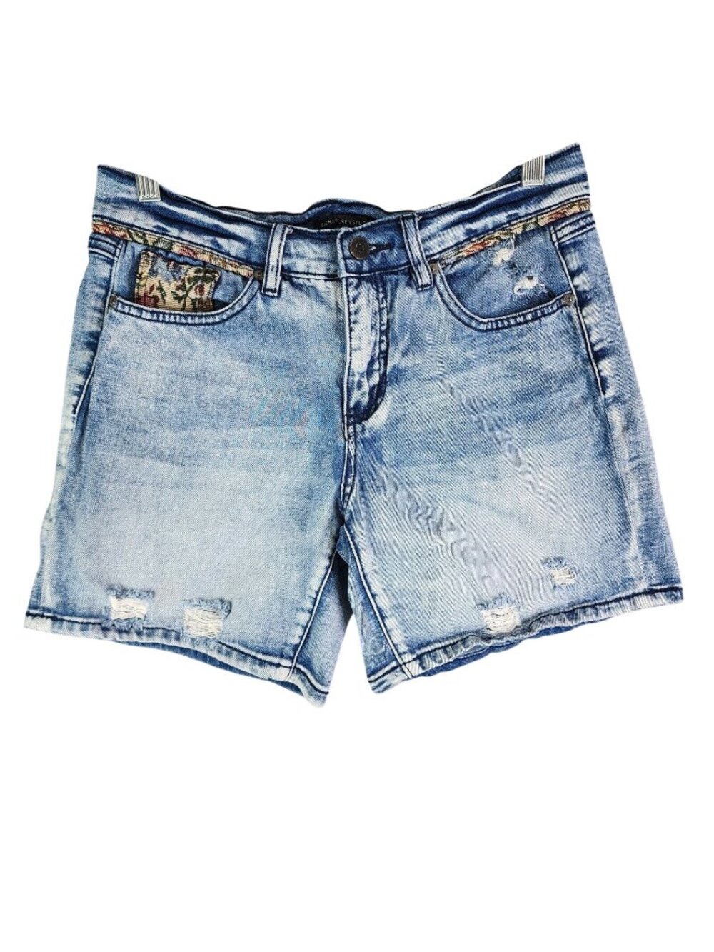 Womens Signature Studio Distressed Blue Denim Shorts Mid Rise 6.5" Inseam 4